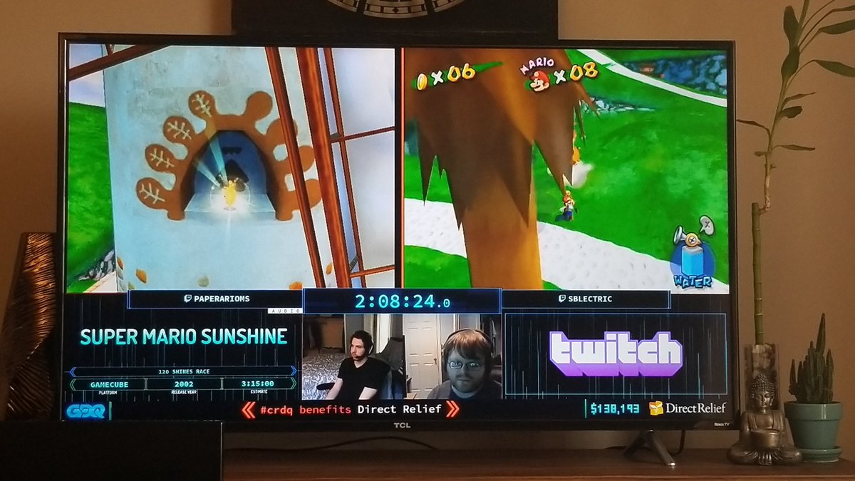 rajkk1's tweet photo. There are not many better ways to spend the quarentine weekend: watching @Paperario and @SBlectric racing #supermariosunshine on #CRDQ. Thank you to all the healthcare workers, essential workers, #GDQ community and @DirectRelief for all you do <3 #SHINEGET https://t.co/TcD7LHxHbu