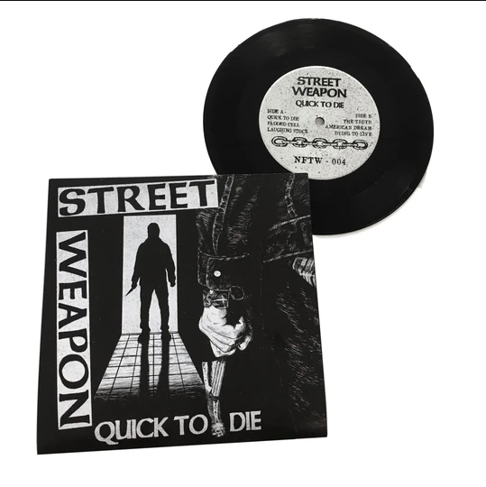 sorrystate's tweet photo. One of Sorry State's Featured Releases this week is Street Weapon: Quick to Die 7” (Not for the Weak). According to the label, most of the band members are barely out of high school, which rules. 

https://t.co/Q3GKNb6MF6

#StreetWeapon #VirginiaPunk #USHC #HotSlab #PunkVinyl https://t.co/vOukPDotx5