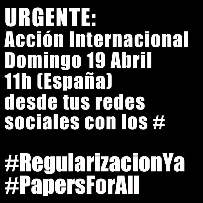 CGTBarcelona's tweet image. Mañana a las 11hrs (España) hagamos entre todxs que #RegularizacionYa se haga Trending Topic!! 🔥🔥

 Utiliza los hashtags #RegularizacionYa #PapersForAll 

¡DIFUNDE EN TUS RRSS, WHATSAPP Y TELEGRAM!

🤎