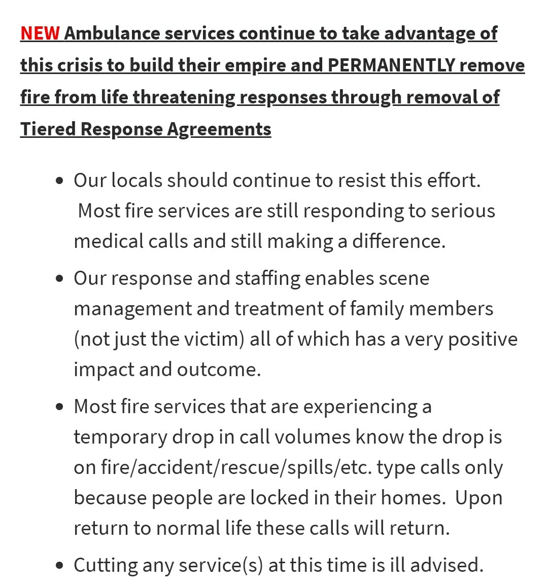 Many fire services in ON have voluntarily edited their tiered response to reduce lower acuity medicals. Others have done so in conjunction with physicians and/or Paramedic Service consultation. For the  @opffa to put this on their website and blame Paramedics is frankly appalling.