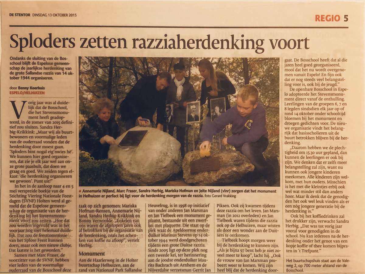 81. Nog steeds wordt elk jaar rond 14 oktober een druk bezochte herdenking gehouden. In het begin was het monument geadopteerd door de Bosschool in Espelo, maar na het sluiten hiervan is dat met groot enthousiasme en inzet overgenomen door de vrijwilligers Stevensmonument.