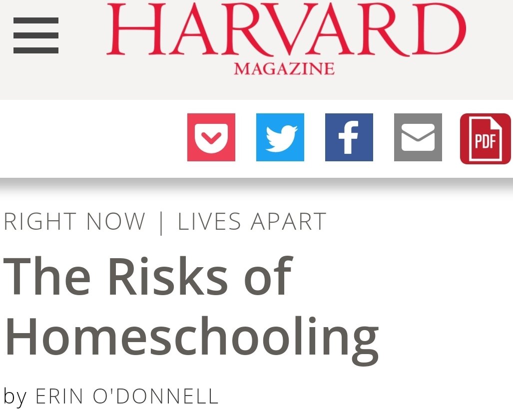 Harvard Magazine:"The Risks of Homeschooling"The elites are terrified that families are figuring out they can educate their own children at home.