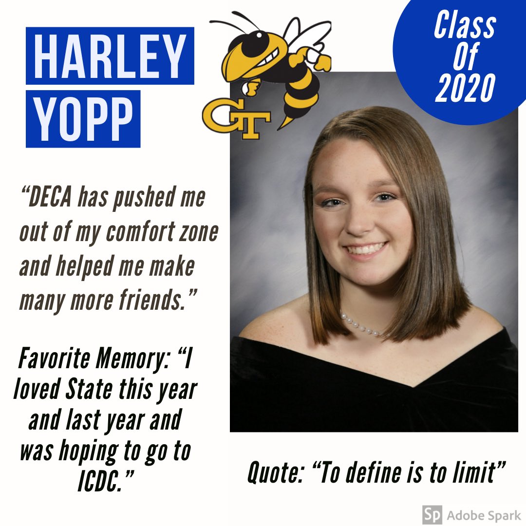 howard_deca's tweet photo. #seniorspotlight 
We want to wish Howard High Valedictorian Harley Yopp the very best. She competed in multiple DECA competitions and even won DECA glass this year. We 💗 you and will miss you! https://t.co/qkcPrd4bOn