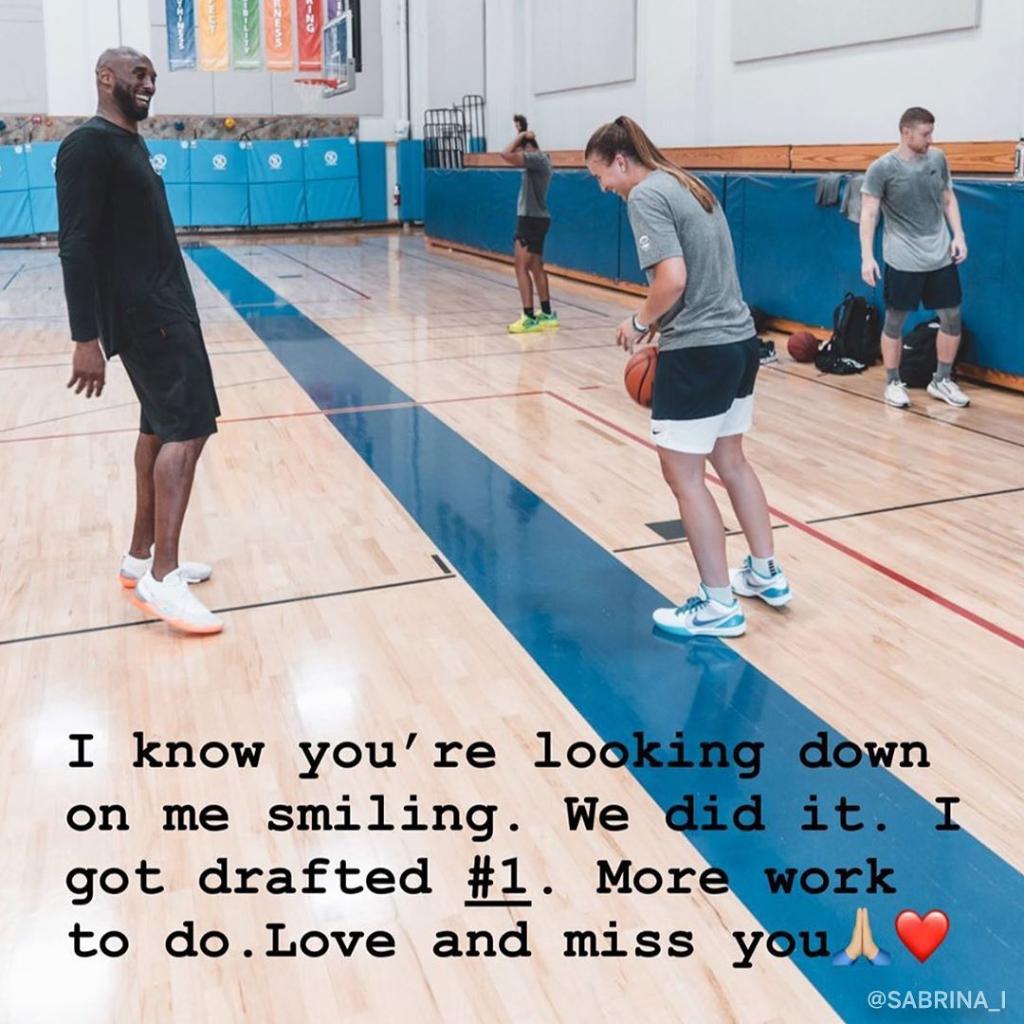 SportsCenter's tweet photo. "I know you're looking down on me smiling. We did it. I got drafted #1. More work to do. Love and miss you."⠀
⠀
Sabrina Ionescu wrote a message to Kobe after the WNBA draft. (via @sabrina_i20) https://t.co/FkMyDGHrbi