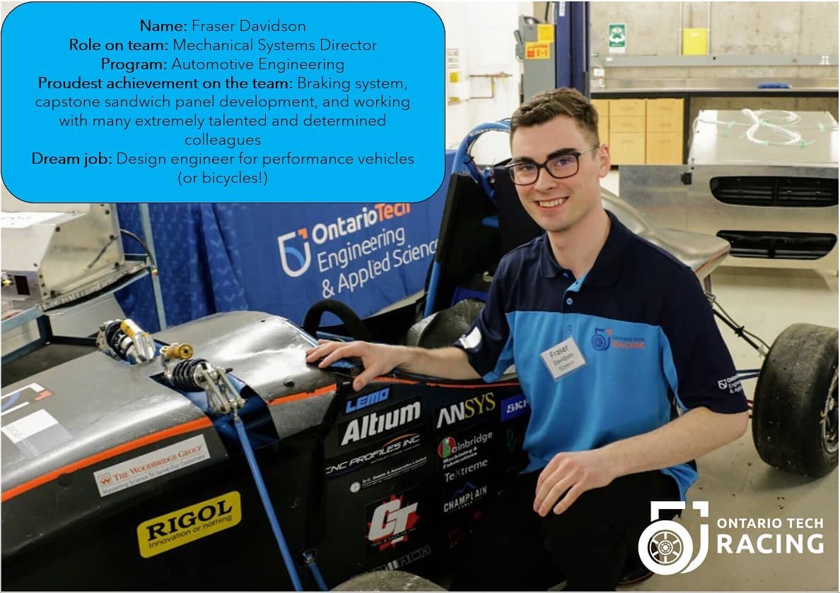 ontechracing's tweet photo. Meet Fraser Davidson, the team's mechanical systems director! He is an @OT_FEAS #automotiveengineer student and is responsible for all the mechanical subsystems of our race car! https://t.co/cXXUlB3plH