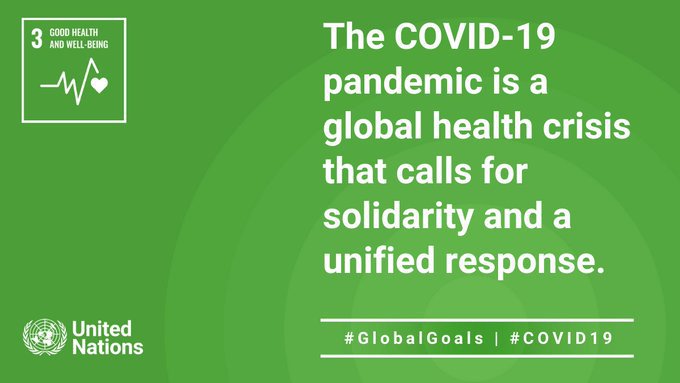 UN's tweet photo. The #COVID19 pandemic is a global health crisis that requires a global response through multilateral cooperation.

The #GlobalGoals are our roadmap to recovery: https://t.co/xhDC9tQEd6 https://t.co/BaqXHJy4e1