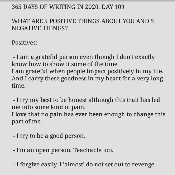 Amaaranthine's tweet photo. 365 DAYS OF WRITING IN 2020. #day109
WHAT ARE 5 POSITIVE THINGS ABOUT YOU AND 5 NEGATIVE THINGS?
#365DaysofWritingin2020
#storritella
#Writer
#SaturdayThoughts https://t.co/4Kij2HIHzW