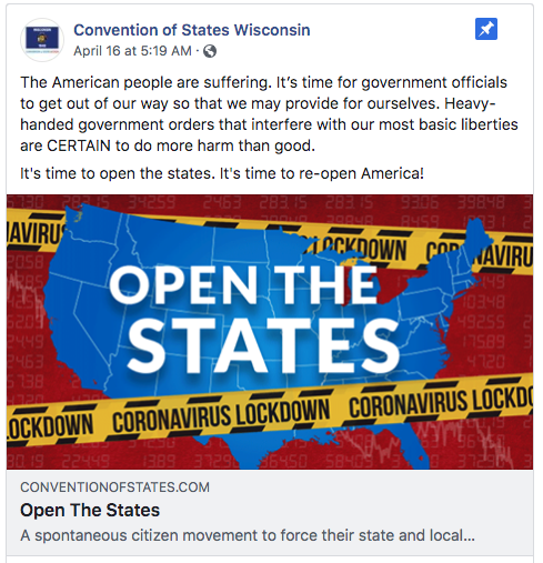 Who is behind organizing these protests where people are calling for an end to social distancing? They aren't happening spontaneously.Look, an obscure conservative group called Convention of States Project.And guess who is aligned with them?  @marcorubio  @SenRubioPress