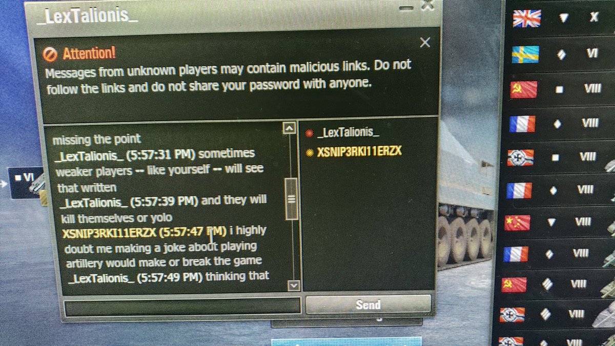 XSNIPERKILLERZX's tweet photo. @SirCircon *(Background Info) *
Played a game in the Lorraine 155 50 cuz I was bored. Made comment about "Hmm I wonder where the nearest body of water is?". This happened after the game. I think there is something called IRONY. https://t.co/V3xWCVGGXp