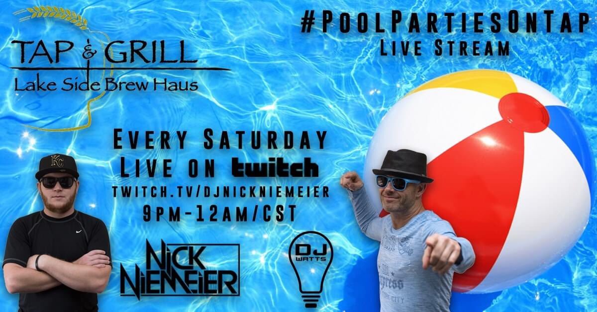 Episode three of #PoolPartiesOnTap coming to you live tonight at 9pm/CST! Join @DJMikeWatts &amp; myself as we talk about this summer at the #LakeOfTheOzarks <a href="/Tap_andGrill/">Tap and Grill</a> with music, games, &amp; more!

Tune in on Twitch!
twitch.tv/djnickniemeier

Also on:
djnickniemeier.com