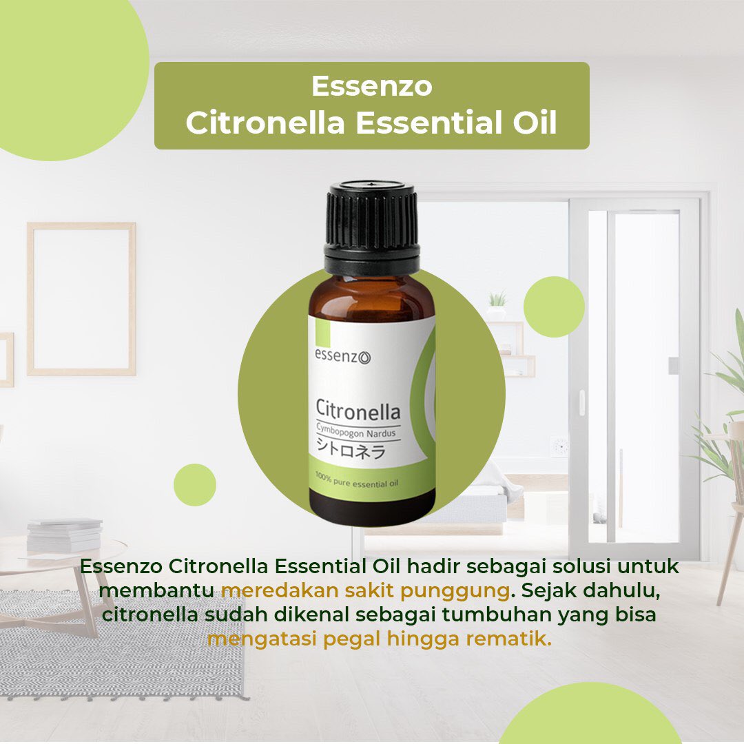 muyanfox's tweet photo. Manfaat Citronella Essential Oil dari Essenzo :
• anti oksidan
• untuk mengusir serangga
• meredakan nyeri otot dan sendi
• mengurangi stress
• mencegah gigitan serangga
• anti bakteri, hama, dan bau
• menumbuhkan rambut dan mengurangi ketombe

https://t.co/WYMbB3JchI https://t.co/RfUickecB1