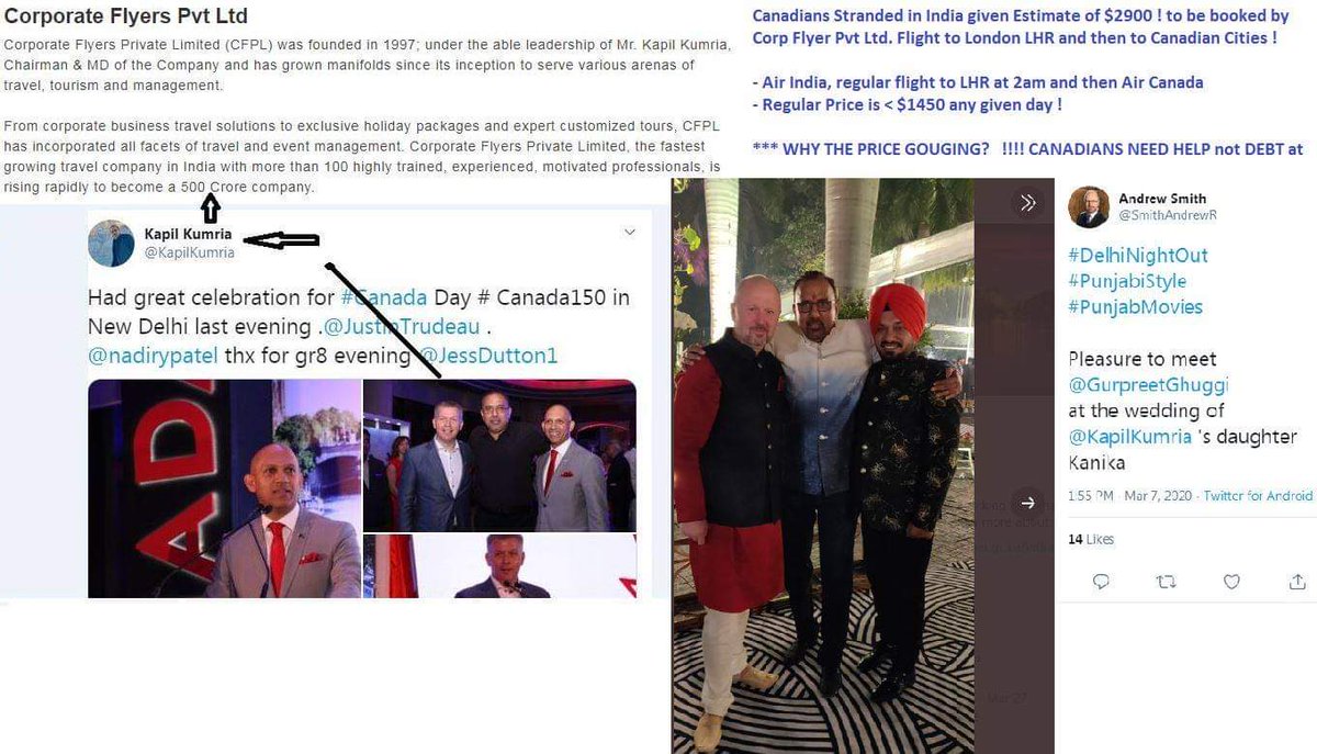 Karma2000k's tweet photo. @harkeshsuri @nadirypatel No way! They need to fill pockets of CorpFlyers the friend of @nadirypatel . While 176 Air Canada planes sit idle. Our chief Air Negotiator has got away with giving contract to a Pvt Ltd. in India ...and every email says price is at cost ! #pricegouging @CanadainIndia https://t.co/ENgTztNqWg