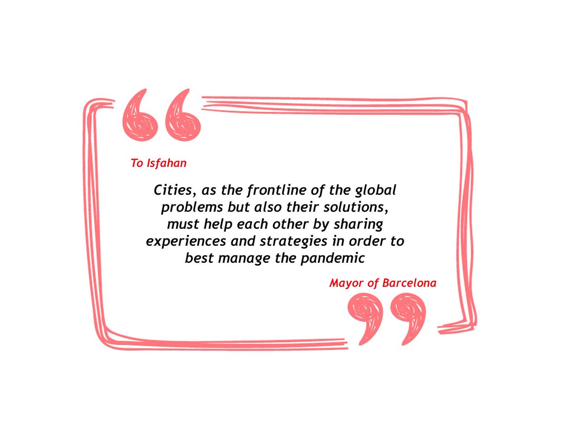 The #solidarity tale of 2 #SisterCities #Isfahan & #Barcelona by @AdaColau mayor of #Barcelona: Cities as global  frontline of problems& #solutions must help each other by sharing experiences &strategies 2manage the pandemic! #StayHome #COVID19 #citydiplomacy #Spain #LoveIRAN💟