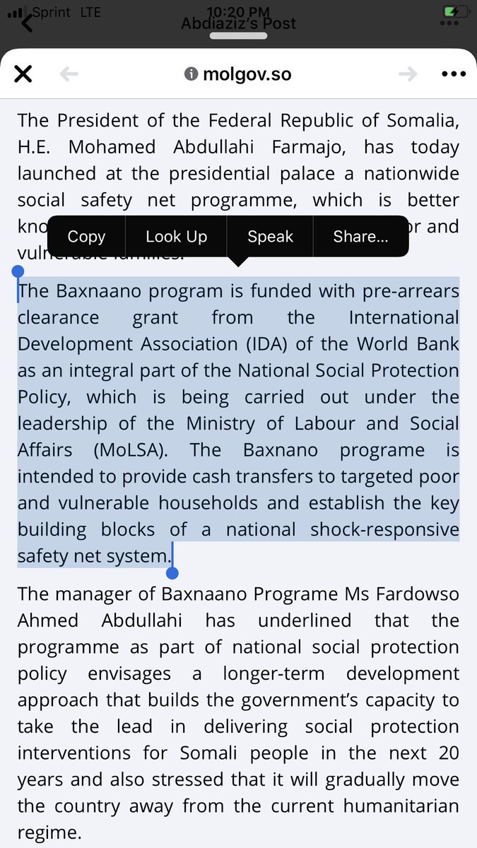World bank funded the program; Somalia leaders did not mention this fact, suggesting they did it. They have failed to collect revenues and carry these programs on their own.Link :  http://molgov.so/somali-president-unveils-social-safety-net-program-to-reduce-poverty-and-improve-human-capital/