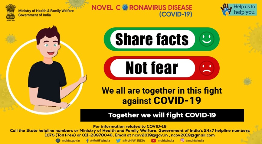 MoHFW_INDIA's tweet photo. #IndiaFightsCorona:
As responsible citizens, it’s our duty to share correct information, not fear. Together we will fight #COVID19.
#CoronaOutbreak #SwasthaBharat #HealthForAll #Lockdown2 https://t.co/uOslBErenf