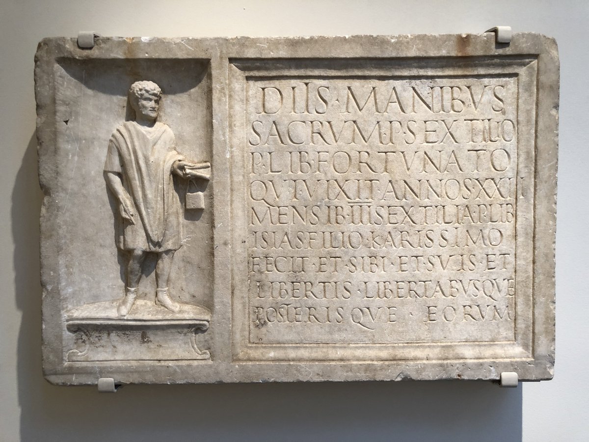 Today is NYC Museums for  #MuseumsUnlocked. Some selections from  @metmuseum. A bronze statue of Artemis and a deer; a tombstone of Publius Sextilius Fortunatus; a polychrome funerary stele w/ two sphinxes; a mummy mask of a woman with real hair and jeweled garland. 1/