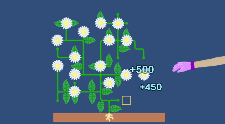 bradcode's tweet image. I probably went a bit overboard on polish, but now you can cut vines, which makes a hand come in and collect flowers for "points". The leaves also fall. Next up, some kind of pressure or failure condition. #LDJAM #gamedev