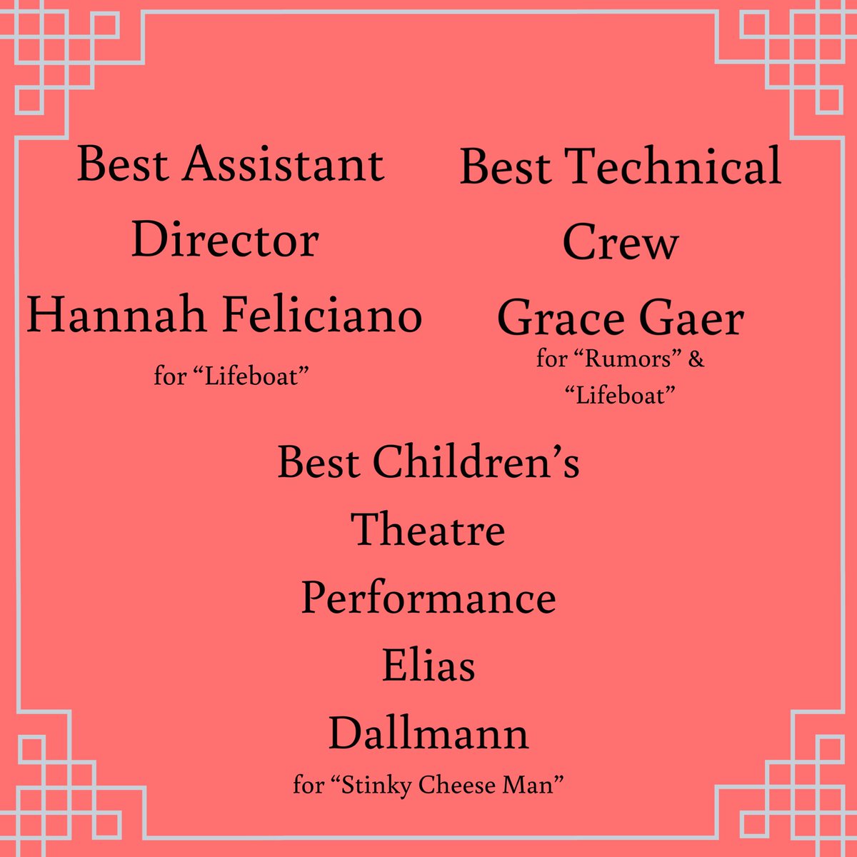 YCTheatre's tweet photo. Congratulations to the recipients of the 2019-2020 York College Drama department awards. 🎭
We have had an incredible year in our department. We can not wait to see you all in August! https://t.co/yot80cxv5m