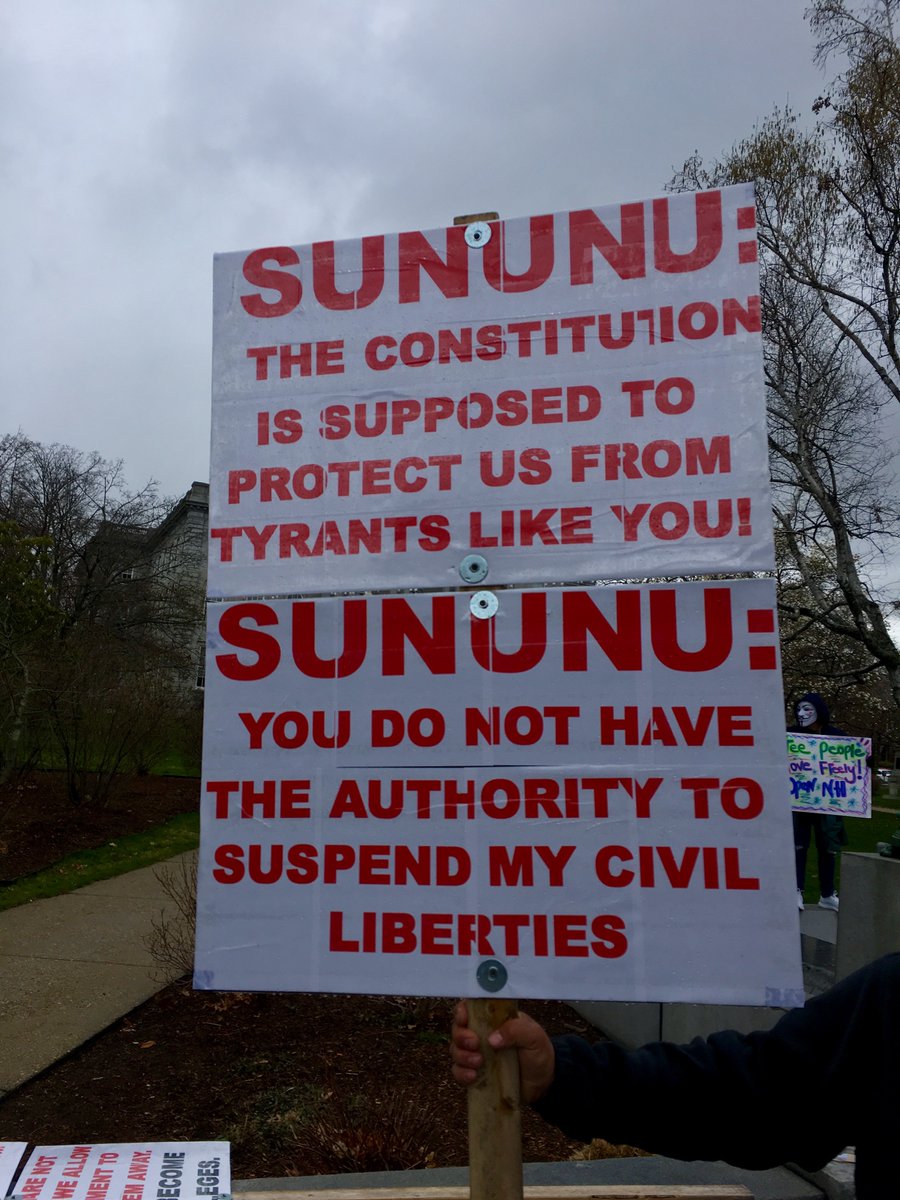 End note: I did find one person at the rally who has lost faith with Sununu. Scott Sybert, of Deerfield, made the sign below.Sybert was a Sununu voter, but no longer, he told me.“He’s trying to appeal to both sides,” he said. “But there’s no negotiating liberty”  #nhpolitics