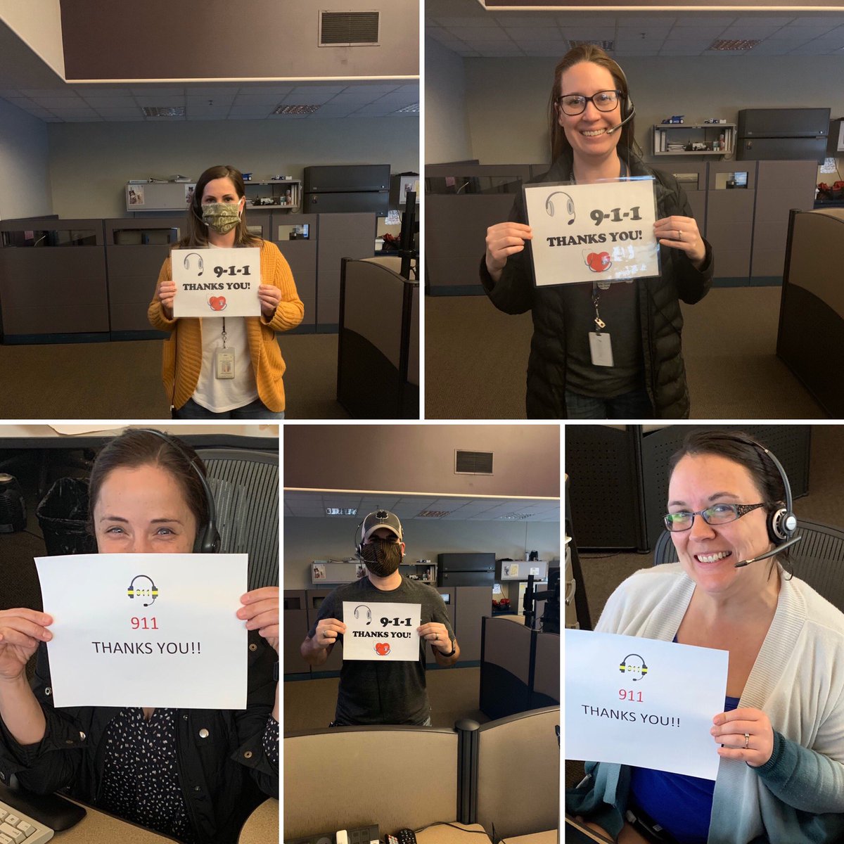 CRESATalk's tweet photo. As we officially bring this #NPSTW2020 to a close, we just want to say Thank You from the faces who ARE 9-1-1 for #clarkwa . Thank you for being there 24/7/365! Even in these crazy times, you can count on a calm helping voice when needed most! #weareCRESA #911dispatcher #vanwa https://t.co/5NKXarQfsP