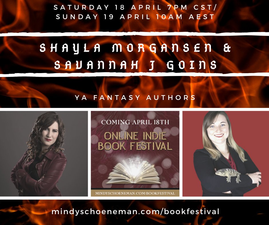 Last session of the #indiebookfestival is <a href="/SavannahJGoins/">Savannah J. Goins</a> and me, talking about our books, about fire magic, and DRAGONS! 

mindyschoeneman.com/bookfestival/