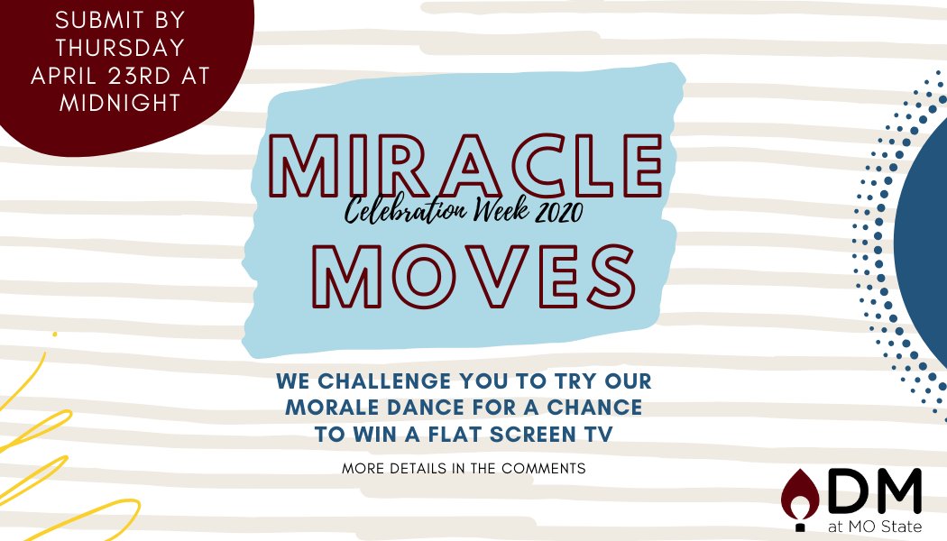 DMatMoState's tweet image. Hey Miracle Makers! Check out our Instagram to see our Morale Dance— we want you to Instagram DM us doing AT LEAST 30 seconds of the dance!💥
—
The winner will be voted on during our social media celebration ONE WEEK from today &amp;amp; wins a TV! You must be registered for DM to win!