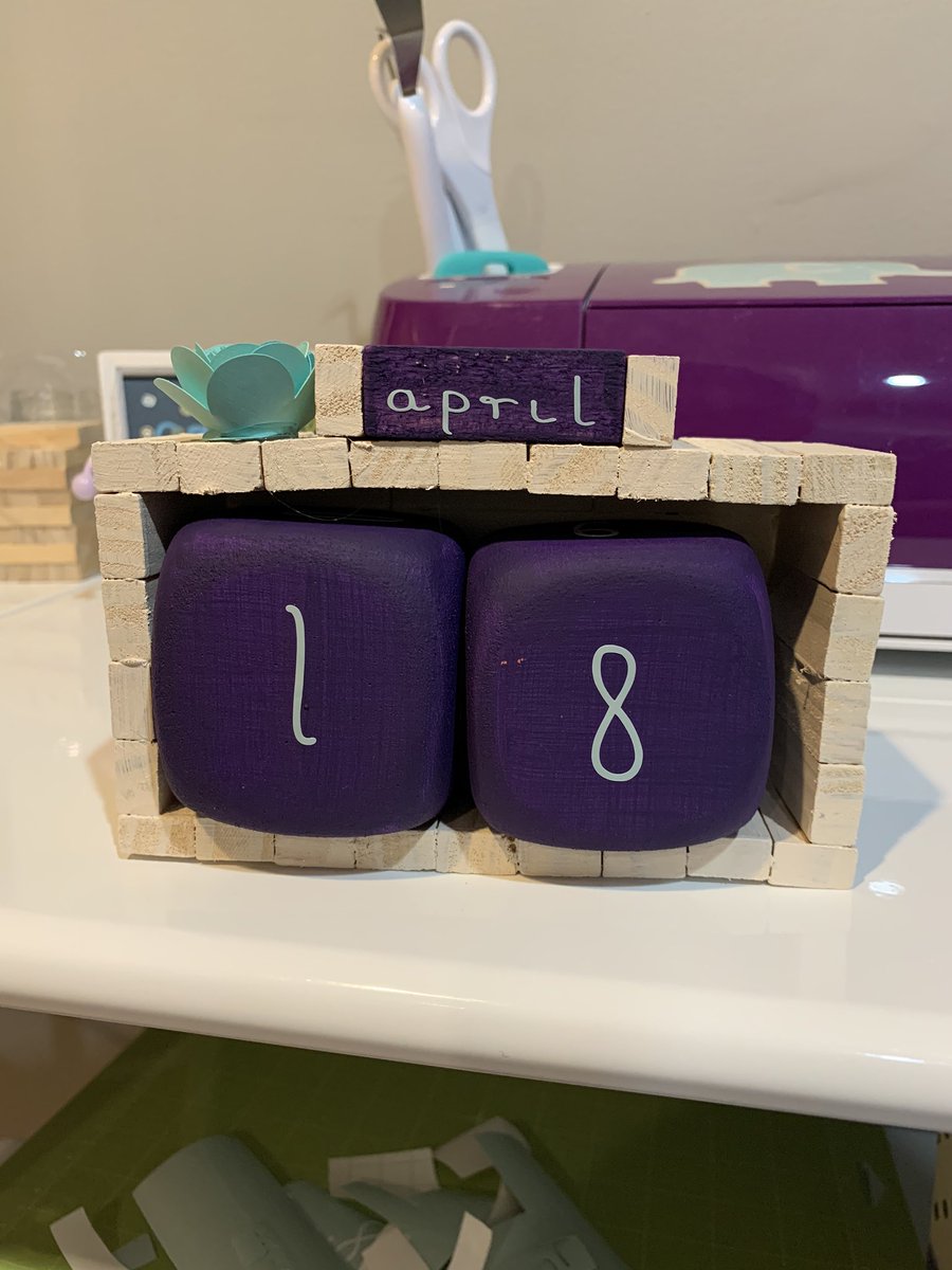 AAnderson10's tweet image. I made myself a perpetual calendar for my desk in the graduate student office. This took way longer than it should have. 

P.S. I really don’t like this font. I’m covered in teeny tiny pieces of vinyl that almost match my shirt. #create2020