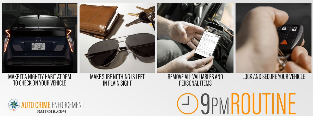 nvanrcmp's tweet image. Complete your nightly routine by removing all valuables and securing your car in a safe, well-lit area. And don't forget to lock the doors! #9pmRoutine #lockoutautocrime