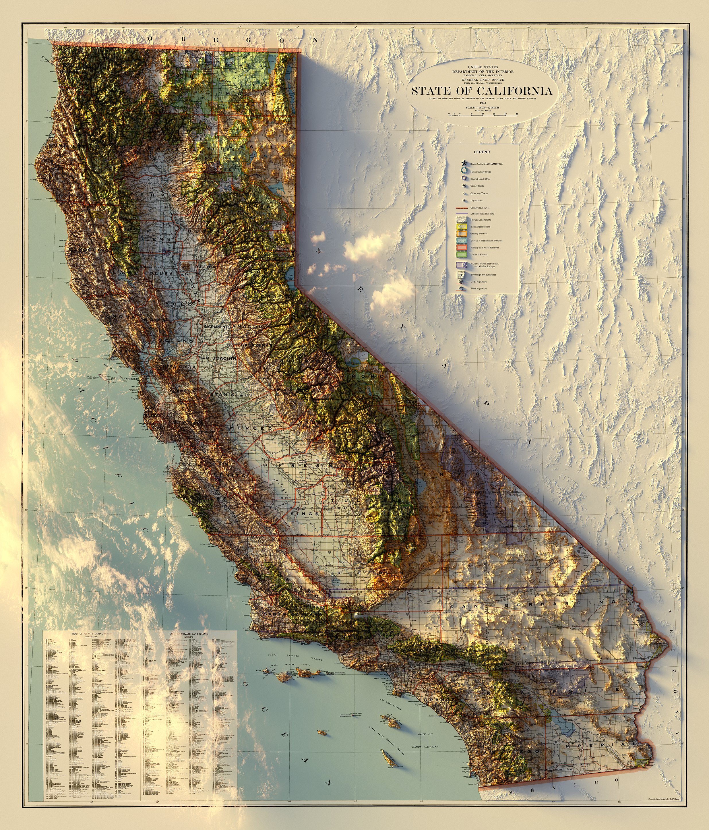 General Land Office Maps Sean Conway On Twitter: "Cloud Test - Trying For The Sort You Might See Off  The Coast. State Of California - General Land Office - Us Department Of The  Interior - 1944 #