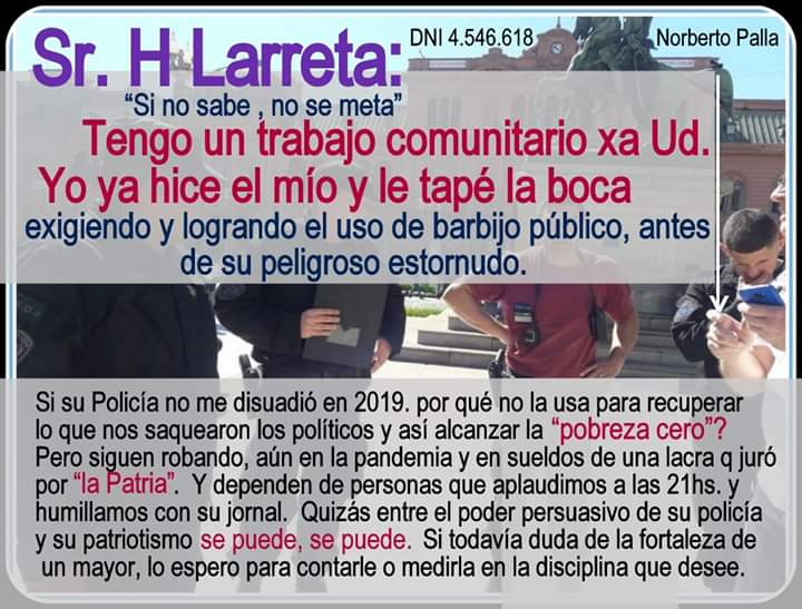 NorbertoPalla's tweet photo. #coronavirus ACEPTAMOS CONFRONTAR CAPACIDAD Y FORTALEZA. LA POLICÍA DEBE DESEMPEÑAR OTRAS FUNCIONES PARA EL BIEN COMÚN https://t.co/kCvfRsIYsZ