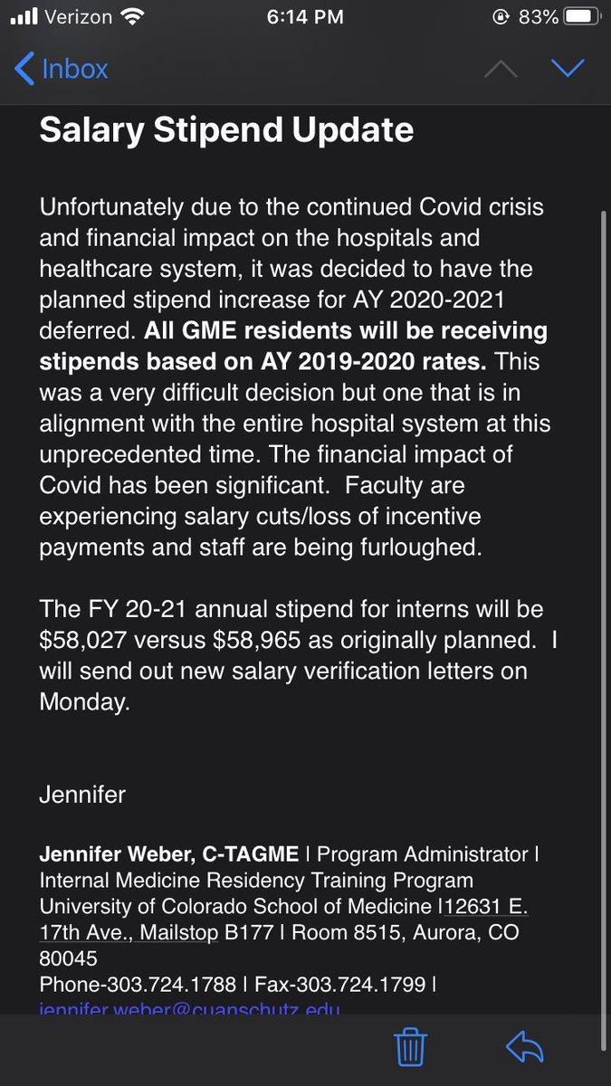 TakeMedBack's tweet photo. How much pay cut is the administration taking?  Residents can work 80 hrs a week. That’s $13.95 per hour.  You can’t afford to pay them $14.17 per hour? https://t.co/RaDOEJFtsn