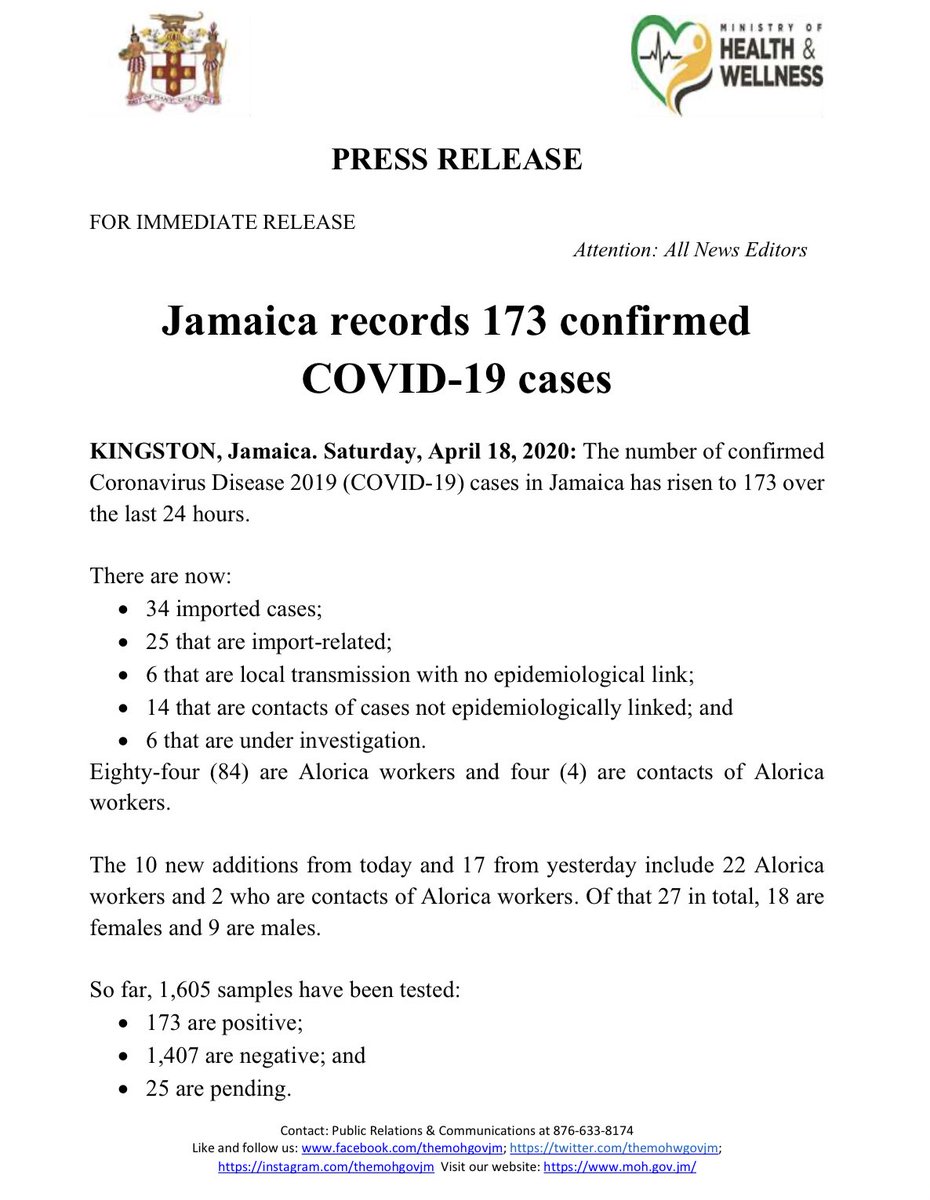 christufton's tweet photo. Please see latest updates as of today, April 18, 2020. 

#Covid19Jamaica https://t.co/MNeeNoxI4U