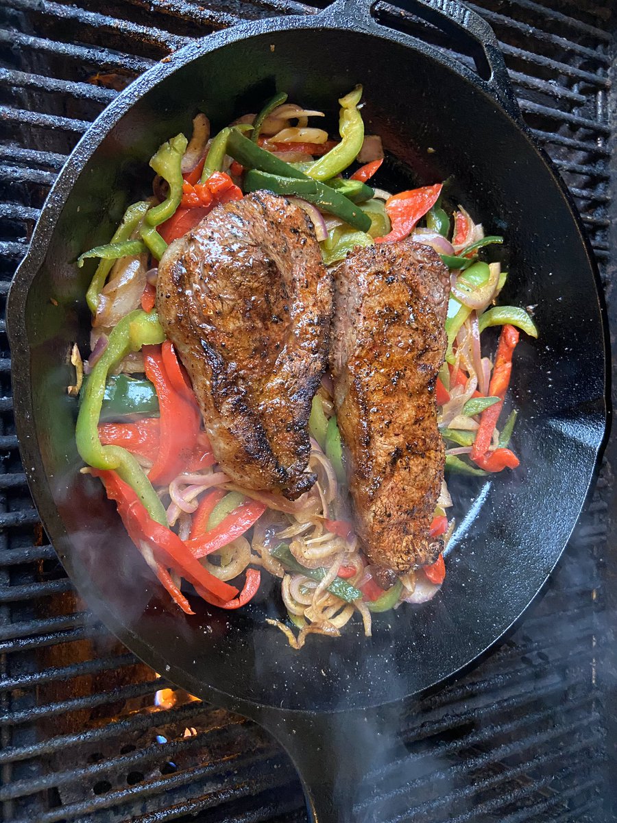 pauljpatti's tweet photo. The forecast of rain changed up the plans with the smoker, but I still made fajitas on the grill! @Coach_TPrice #CoachPriceCookingChallenge #TXBBQ #AgsAtHome https://t.co/N7Gr2djljr