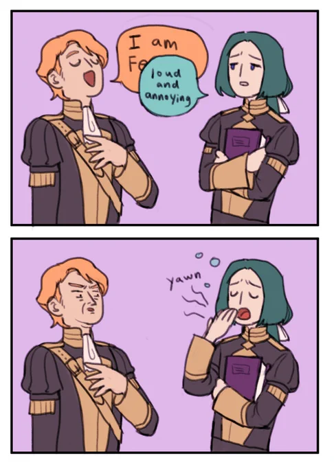 oh would you look at the time... it's ferdinand-clowning o'clock

#ferdinandvonaegir #fireemblemthreehouses #fe3h #linhardtvonhevring 