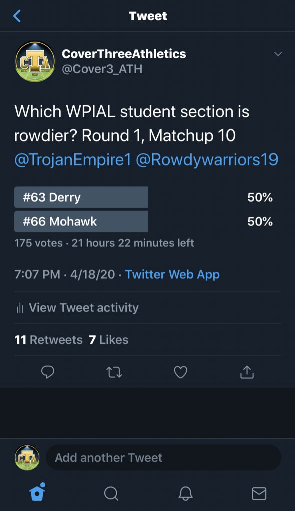 Cover3_ATH's tweet photo. Currently a 50/50 tie in the Derry-Mohawk matchup and Latrobe-Shady Side Academy matchup. https://t.co/IjAB0XmEjx