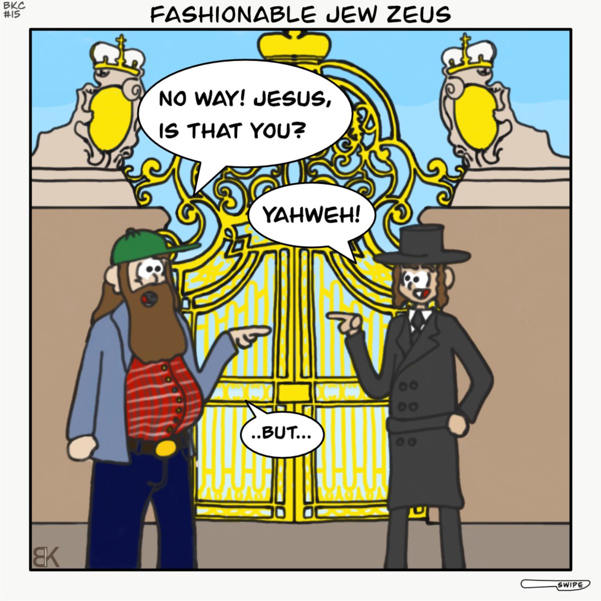BK_Comics's tweet photo. #15 Fashionable Jew Zeus

 #comic #comics #comicstrip #digitalcomics #instacomic #webcomic #webcomics #funny #jokes #lol #comedy #religion #christian #jewish #christ #jesus #heaven #heaveniswhereeveryonelaughsatjokes #fashion #fashionpost #pearlygates #betterthanapearlynecklace https://t.co/c4LrDJUgMl