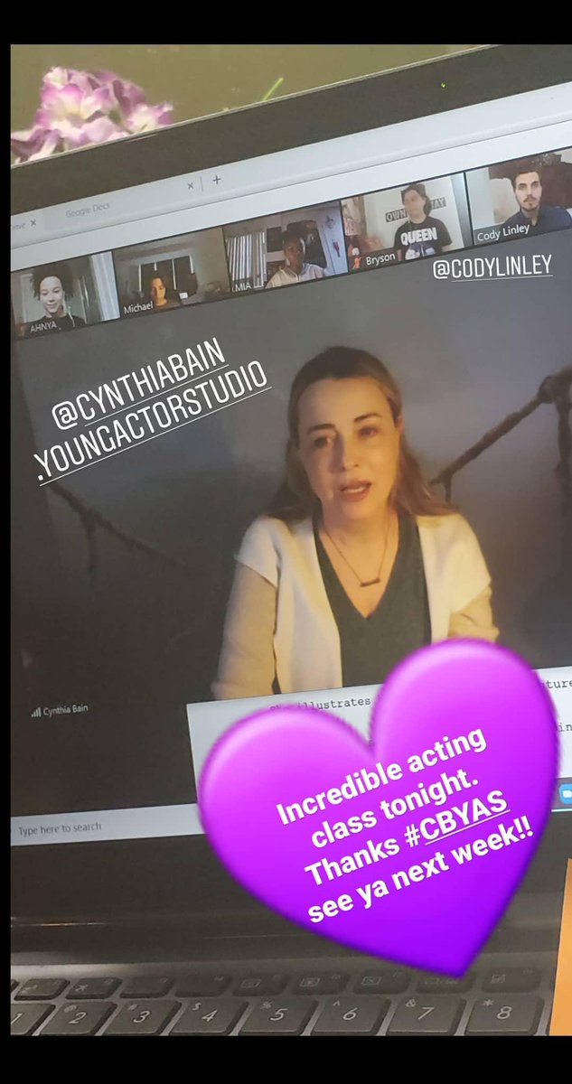 AhnyaORiordan's tweet photo. Great Class tonight 💜👍🏾 @CynthiaBain #CBYAS #Actor #Acting #ActingClass #StayHome #LearnFromHome #ActorsLife https://t.co/eTIr5Dz9Sr