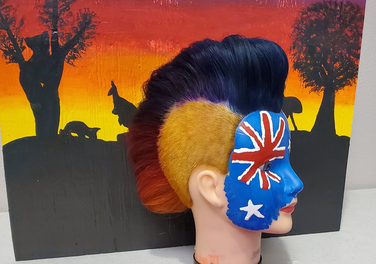 Senior, Krystal De Anda, was state qualified a 2nd year for her Skills USA Cutting Edge Cut &amp; Color project inspired by Australian sunsets &amp; as a tribute to the animals lost in the wildfires. 🥇 #proudteacher #sehsthebest #mychoiceSEISD #soarwithpride #CTEWorks #cosmetology