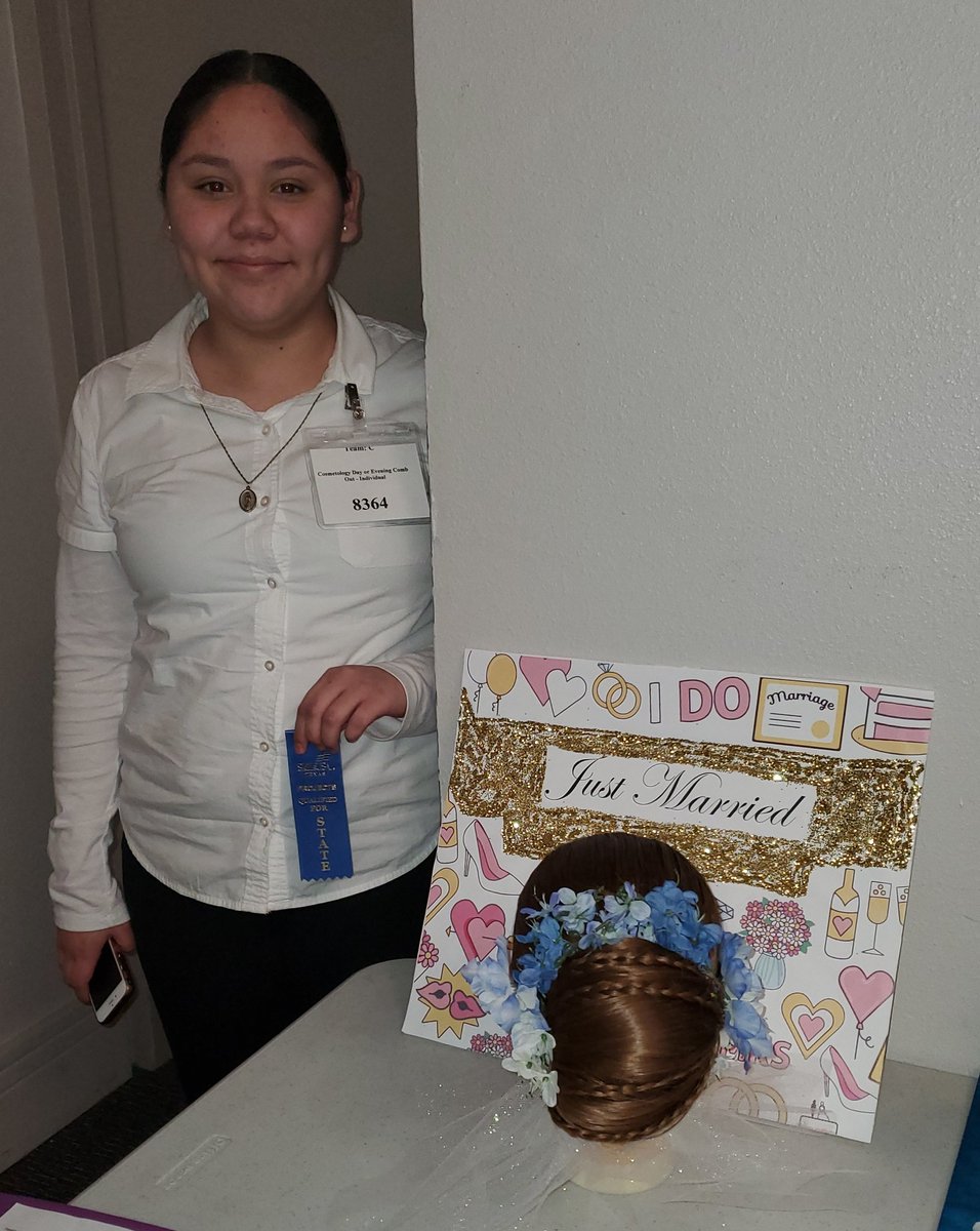 Junior Ashley Padilla was state qualified for her Bridal themed Up-do project 🥇 #proudteacher #sehsthebest #mychoiceSEISD #soarwithpride #CTEWorks #cosmetology