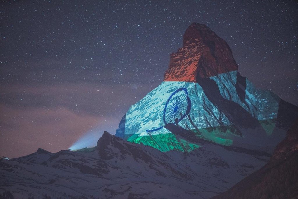 InDiversityOrg's tweet photo. #VishwaGuruBharat Thank you Switzerland for projecting our flag on Matterhorn Mountain in Swiss Alps as a mark of Solidarity🙏🏻 #JaiHind https://t.co/6ZLPyDtBUe