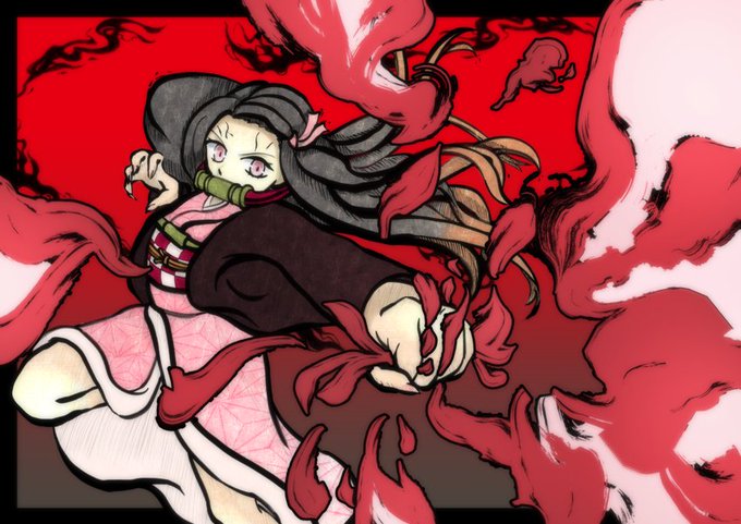 青井ヘキレキさんがTwitterに投稿した竈門禰豆子(鬼滅の刃)のイラスト。