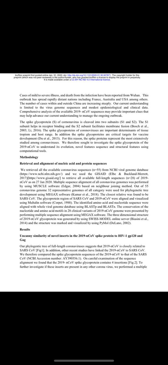 Here is the Indian Study of Genome of the Virus (not peer reviewed) of 31st January 2020 that SARS-CoV has 4 inserts of HIV Glycoproteins HIV-1 gp 120 or HIV-1 gag. Shi Zhengli denounced the study but didnt deny the HIV inserts in the virus