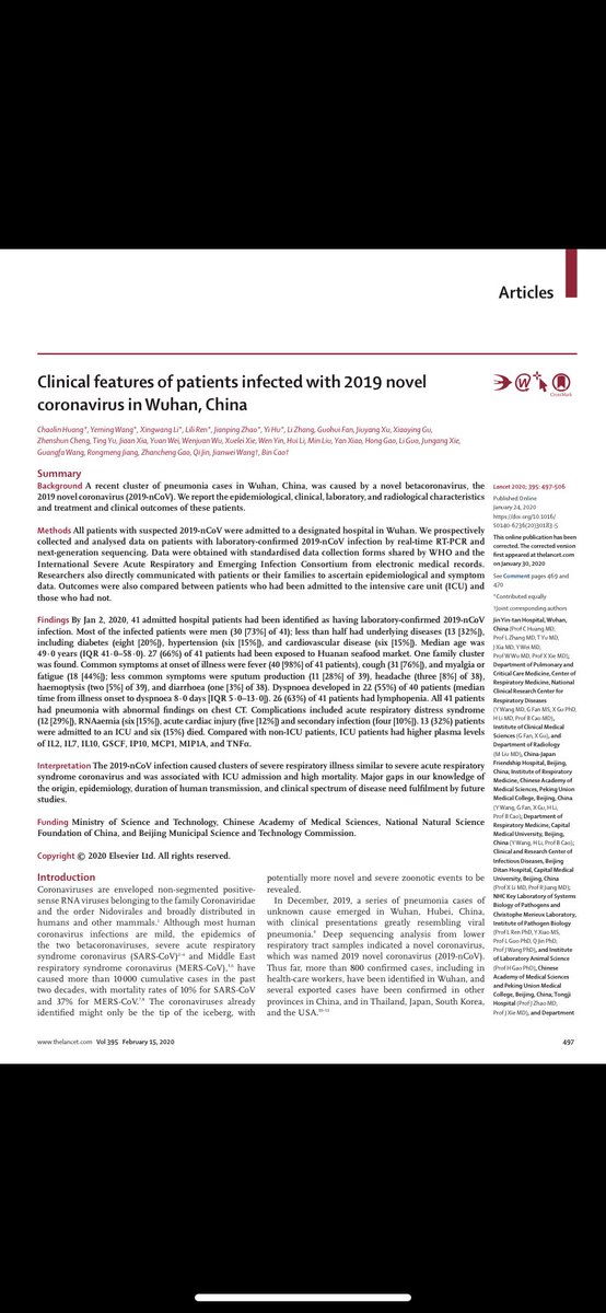 In a recent scientific study published on 15th February 2020 in ‘The Lancnet’, titled “Clinical features of patients infected with Noval Coronavirus in Wuhan, China” stated that, ‘The symptom onset date of the first patient identified was Dec 1, 2019.