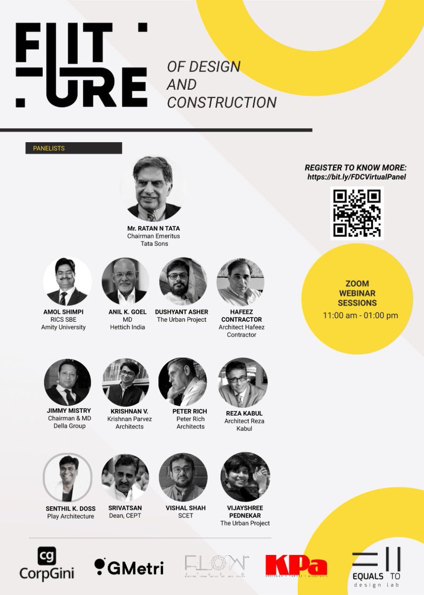 A panel discussion on ’Future of design and construction’ with the likes of Ratan Tata and Peter Rich. Inviting friends to join the webinar from 20th April to 22 April 2020.