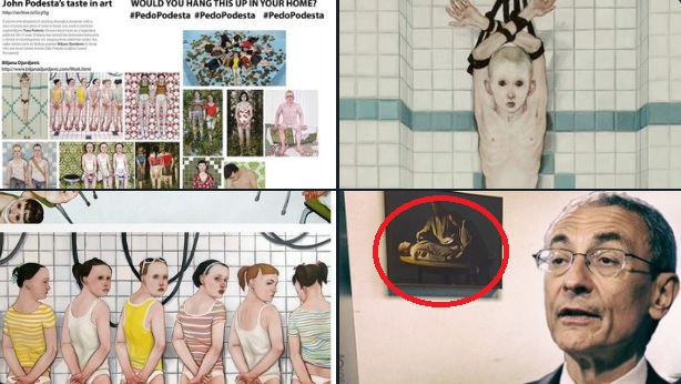 Si no te parece suficiente. Algo que es público es la “Podesta´s Art Collection”: Estas son imágenes de la colección de arte de los Podesta que le encargaron a la artista Biljana Djurdjevic, amiga de Abramovic. El común denominador: niños esclavizados, torturados y canibalismo.