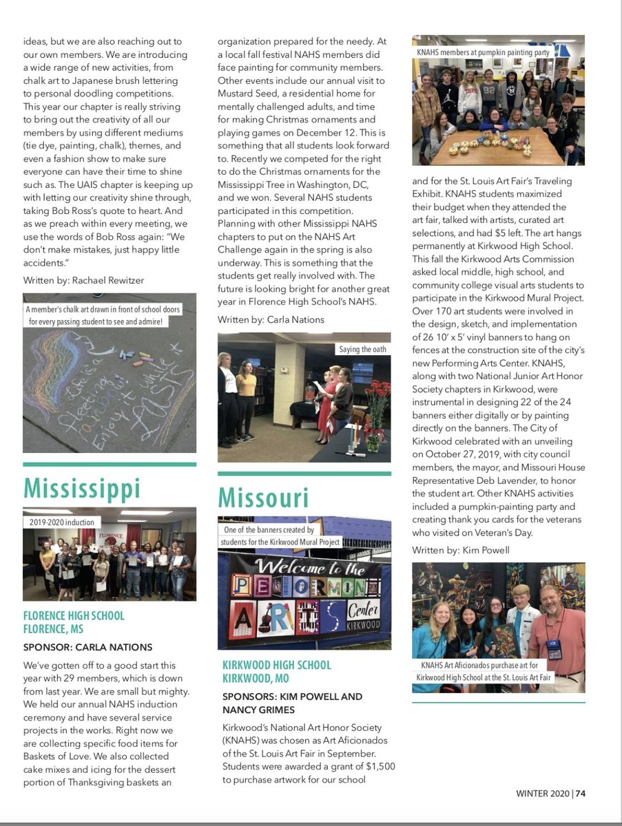 Congratulations National Art Honor Society members for having their photo on the front cover of the NAHS Winter Magazine 2020. onlinedigeditions.com/publication/?m…