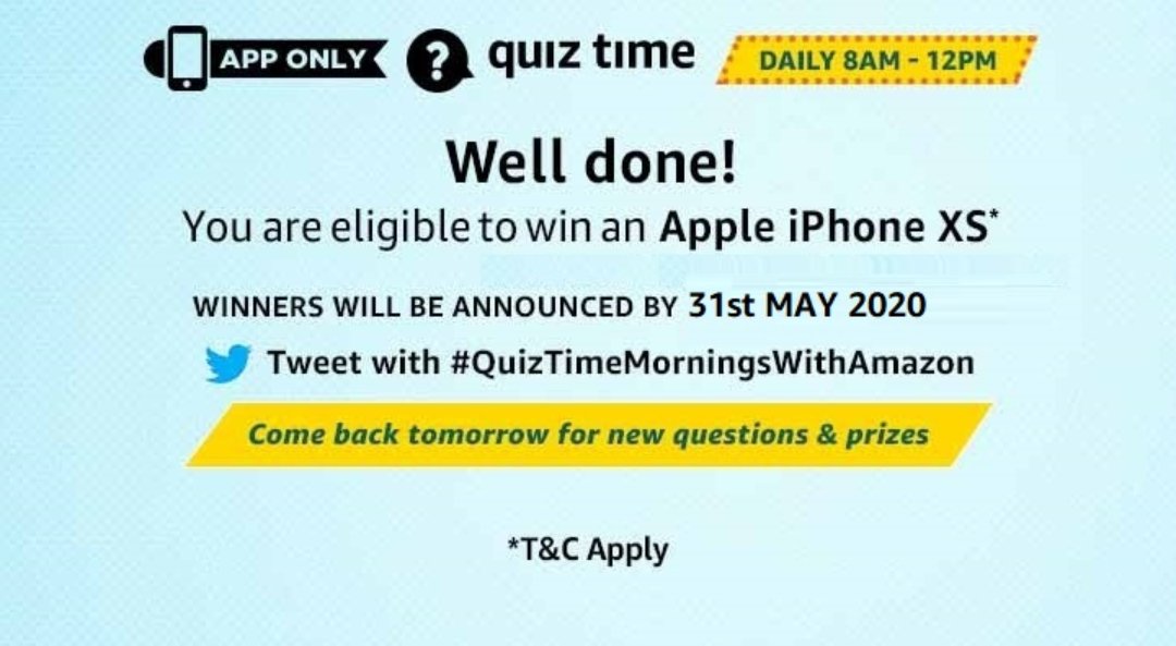 Kailashwaghmar7's tweet photo. #QuizTimeMorningsWithAmazon https://t.co/ietCl4P2ck