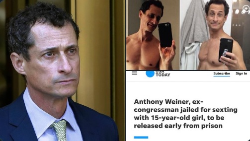 SIGUIENTE. Anthony Weiner, ex congresista Demócrata quien por cierto fue liberado el año pasado de prisión por enviar fotos de su pene a menores de 15 años.