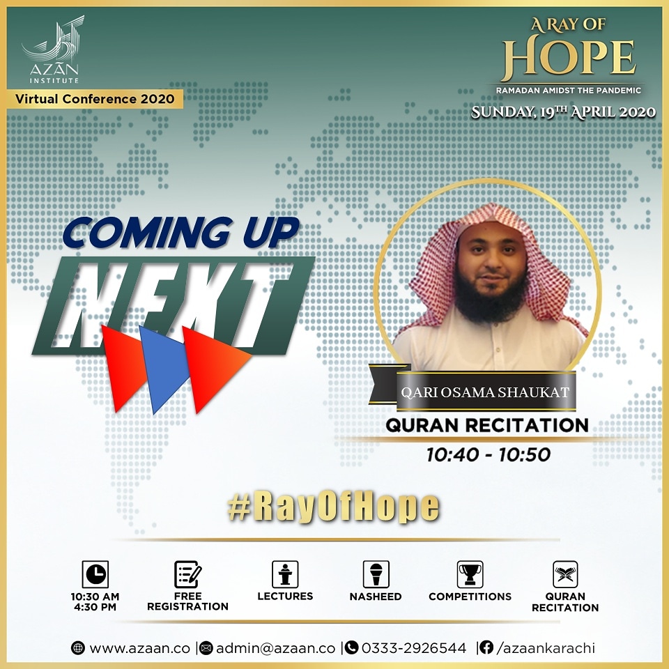 azaanthecall's tweet photo. Qari Osama Shaukat will recite some beautiful verses from the Quran. 

Join us on the following links and listen to the Qur’an in his mesmerising voice: 

For FaceBook :Join the Group: https://t.co/EutkeBJgI0

For YouTube: Visit:
https://t.co/QdZX19D8Ef

 #RayOfHope https://t.co/vueEhH9C9A