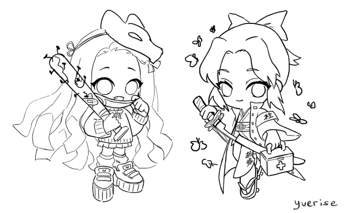 I had nezuko and shinobu sketched from last year ?? finally cleaning them up!! #DemonSlayer 